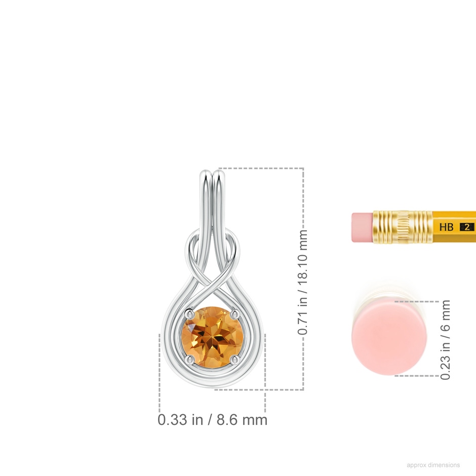 5mm AA Round Citrine Solitaire Infinity Knot Pendant in White Gold ruler