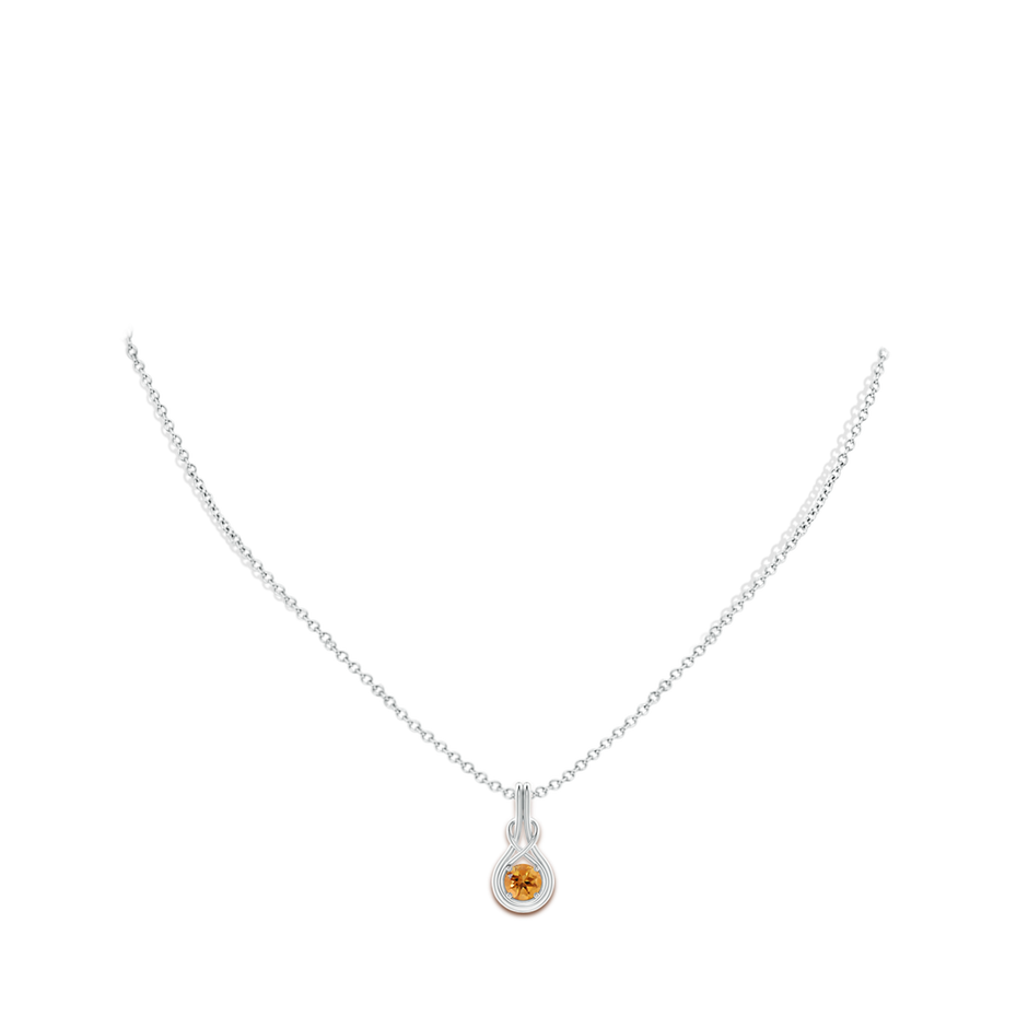 5mm AA Round Citrine Solitaire Infinity Knot Pendant in White Gold pen