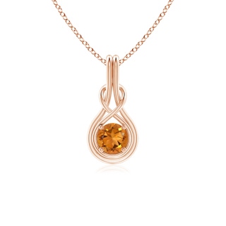5mm AAA Round Citrine Solitaire Infinity Knot Pendant in Rose Gold