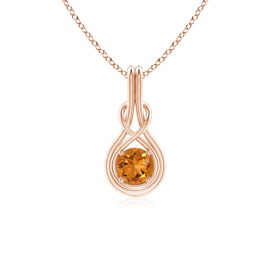 5mm AAA Round Citrine Solitaire Infinity Knot Pendant in Rose Gold 