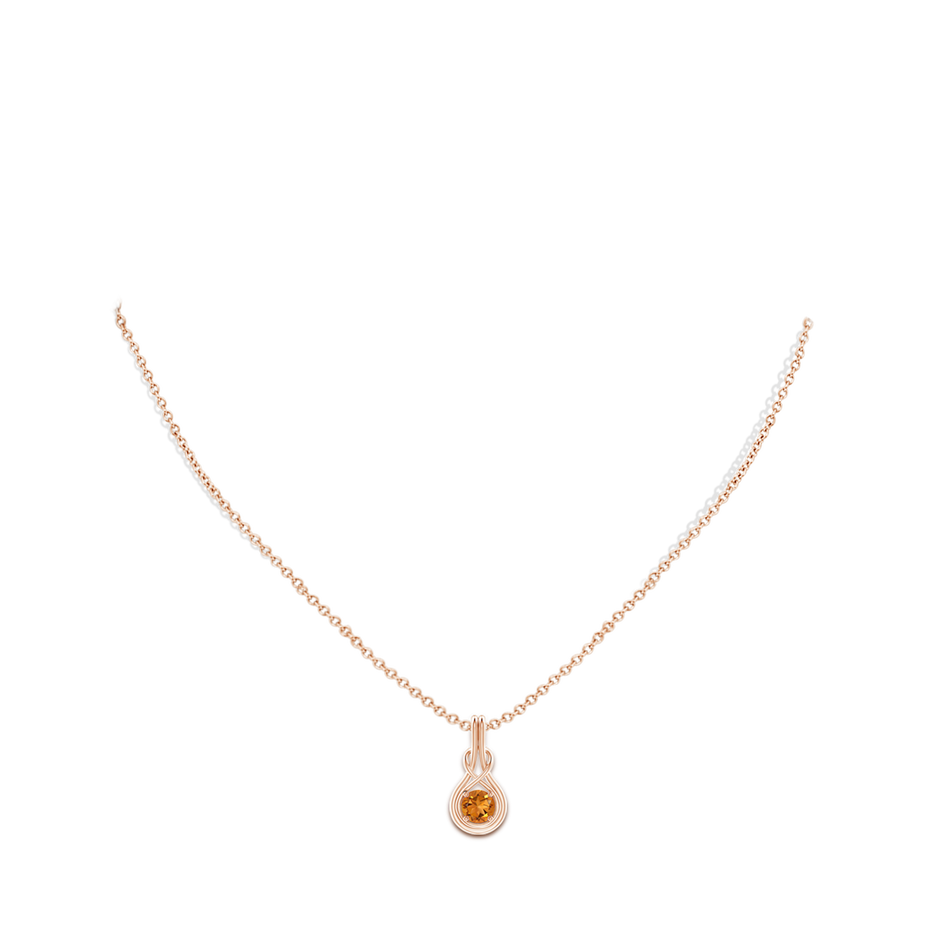 5mm AAA Round Citrine Solitaire Infinity Knot Pendant in Rose Gold pen