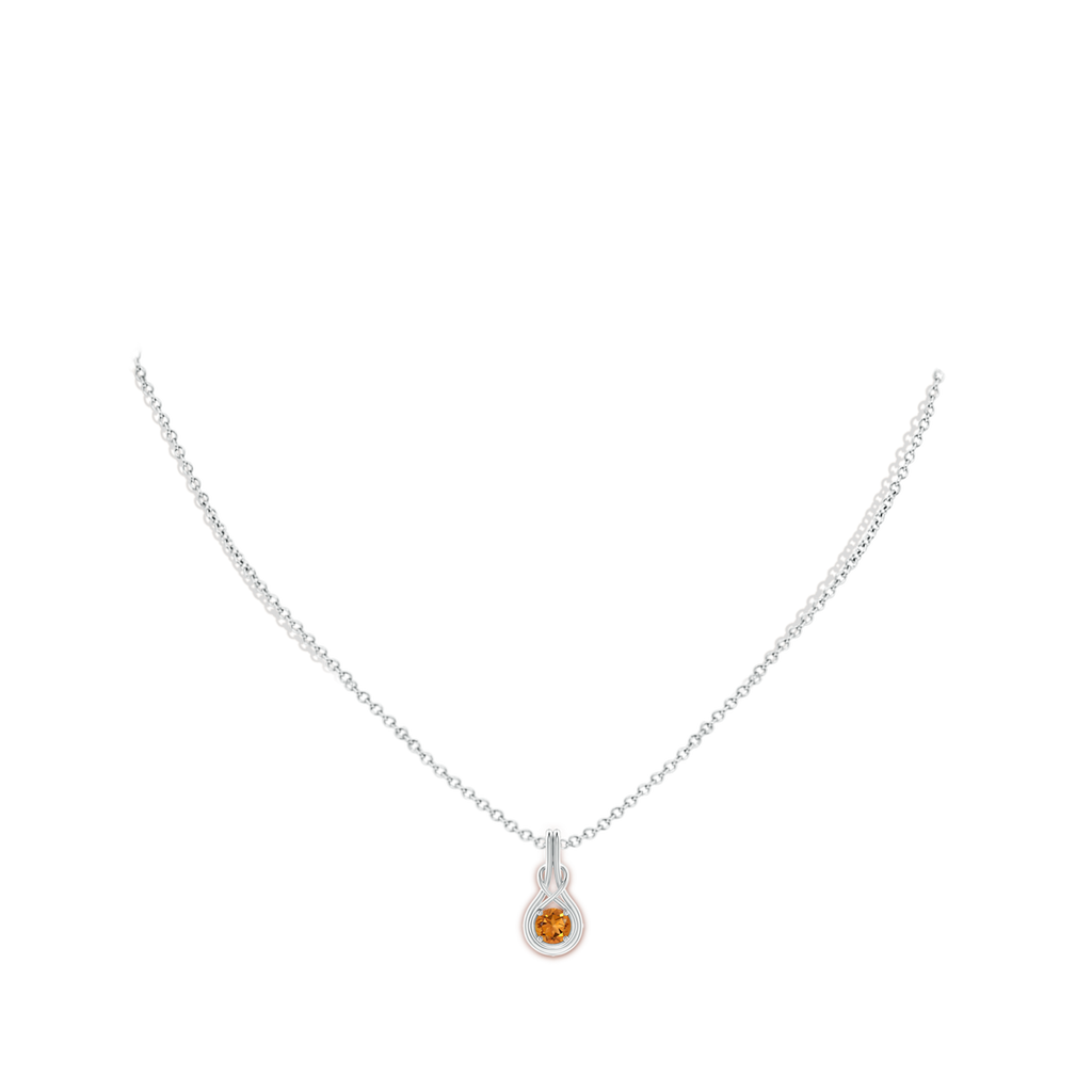5mm AAA Round Citrine Solitaire Infinity Knot Pendant in White Gold Body-Neck