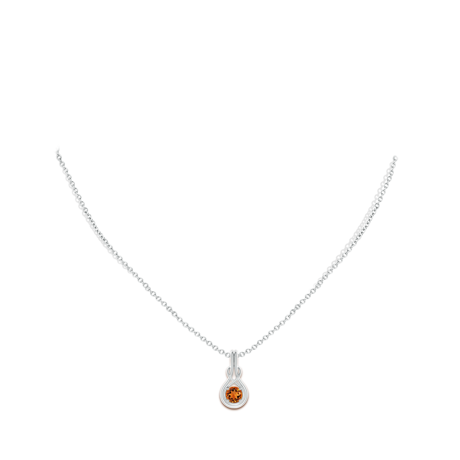 5mm AAAA Round Citrine Solitaire Infinity Knot Pendant in White Gold pen
