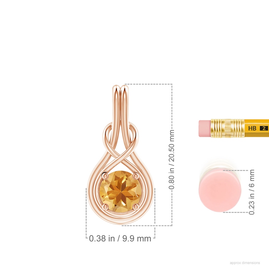 6mm A Round Citrine Solitaire Infinity Knot Pendant in Rose Gold ruler
