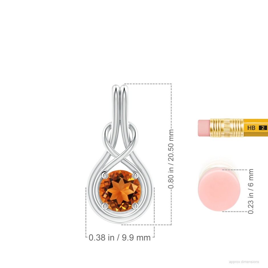 6mm AAAA Round Citrine Solitaire Infinity Knot Pendant in White Gold ruler