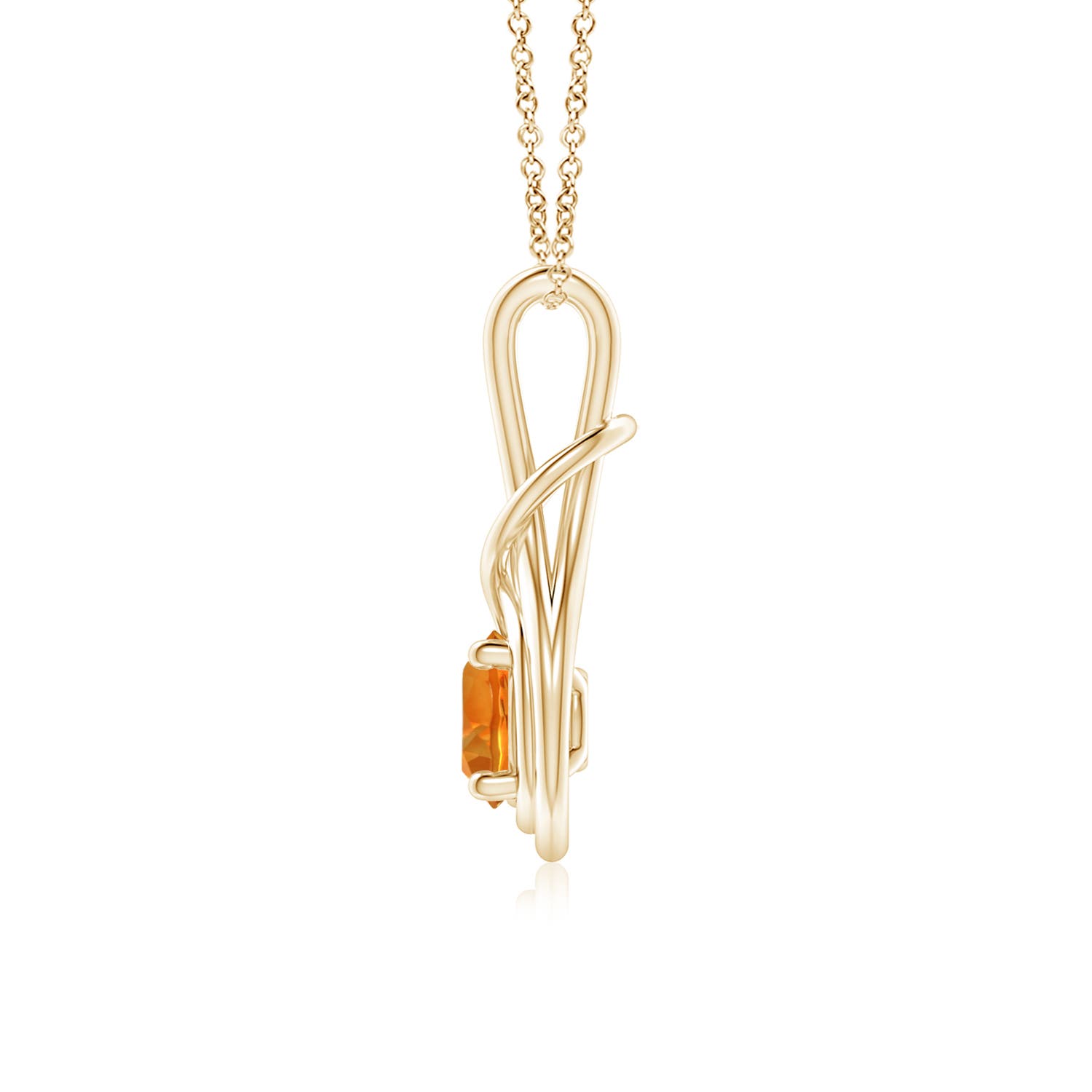6mm AAAA Round Citrine Solitaire Infinity Knot Pendant in Yellow Gold - side 2