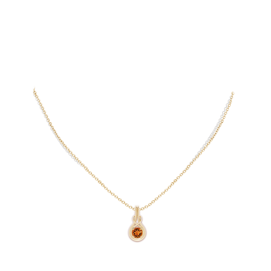 6mm AAAA Round Citrine Solitaire Infinity Knot Pendant in Yellow Gold body-neck