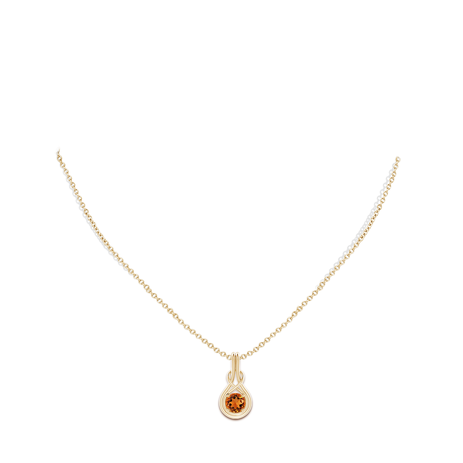 6mm AAAA Round Citrine Solitaire Infinity Knot Pendant in Yellow Gold - body_neck