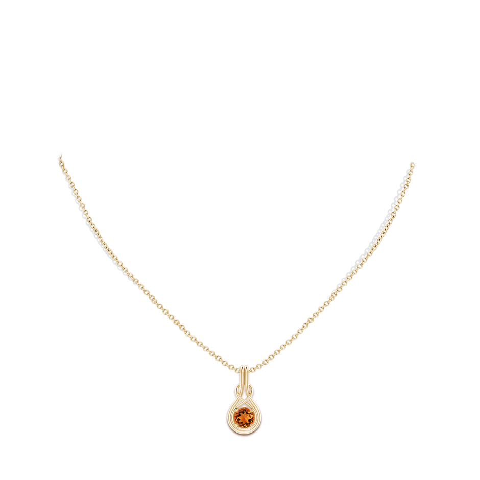6mm AAAA Round Citrine Solitaire Infinity Knot Pendant in Yellow Gold pen