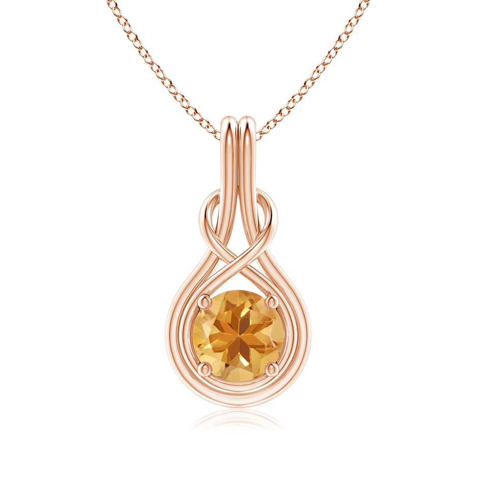 7mm A Round Citrine Solitaire Infinity Knot Pendant in Rose Gold 