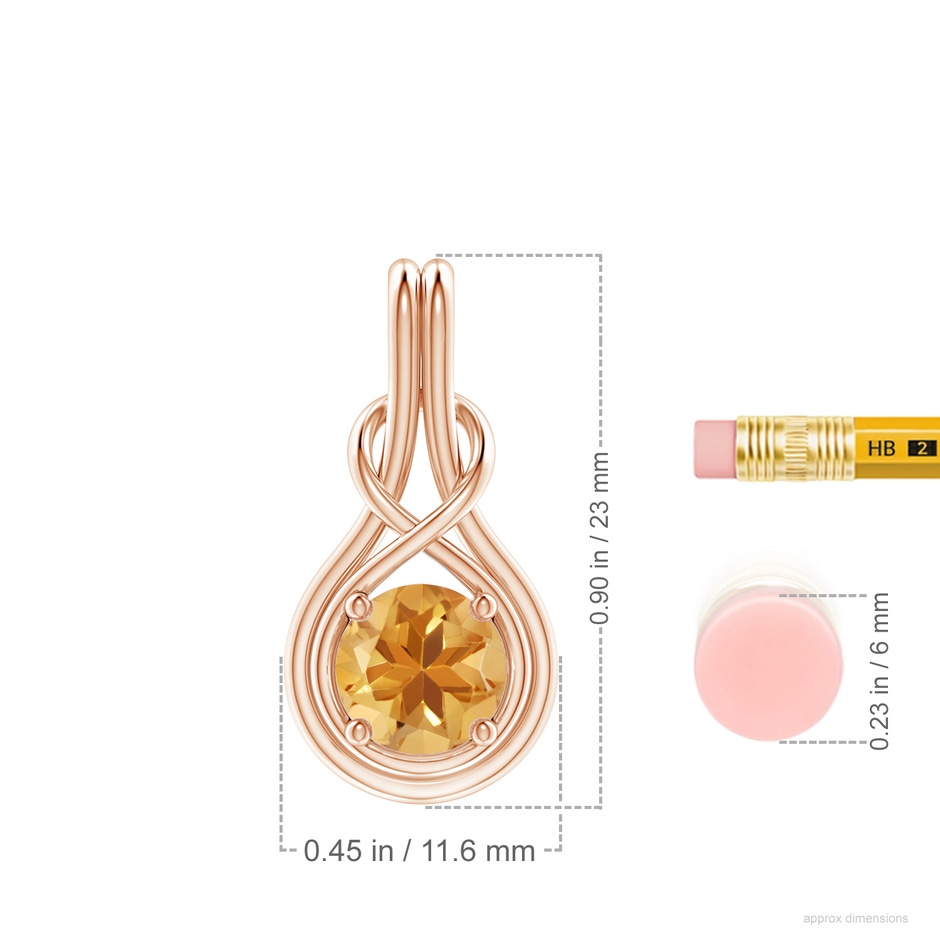 7mm A Round Citrine Solitaire Infinity Knot Pendant in Rose Gold ruler