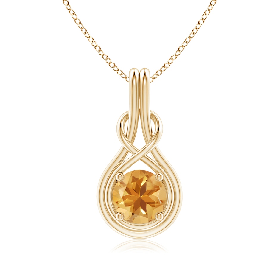 7mm A Round Citrine Solitaire Infinity Knot Pendant in Yellow Gold 