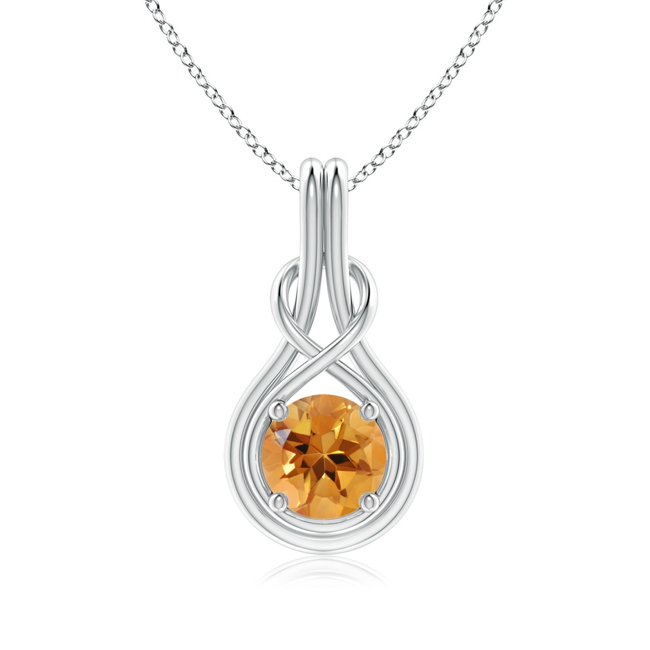 7mm AA Round Citrine Solitaire Infinity Knot Pendant in White Gold 
