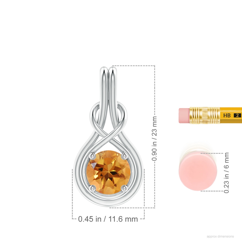7mm AA Round Citrine Solitaire Infinity Knot Pendant in White Gold ruler