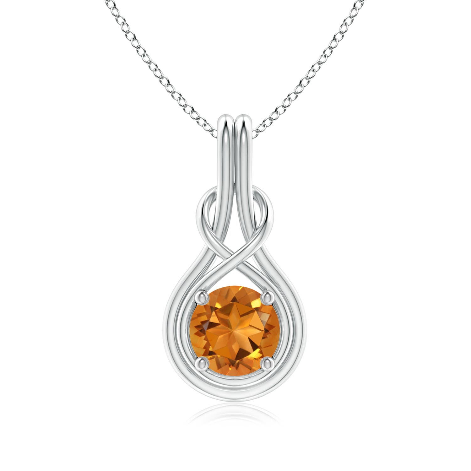7mm AAA Round Citrine Solitaire Infinity Knot Pendant in 18K White Gold
