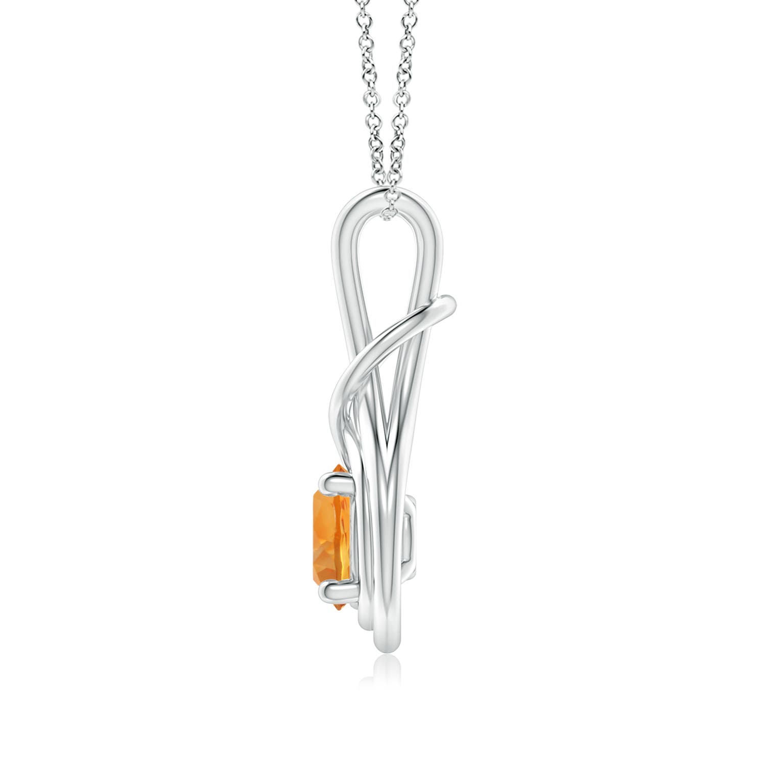 7mm AAA Round Citrine Solitaire Infinity Knot Pendant in 18K White Gold