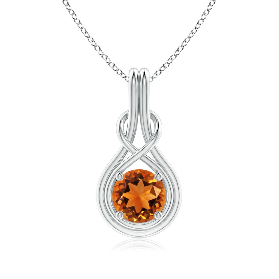 7mm AAAA Round Citrine Solitaire Infinity Knot Pendant in 18K White Gold 