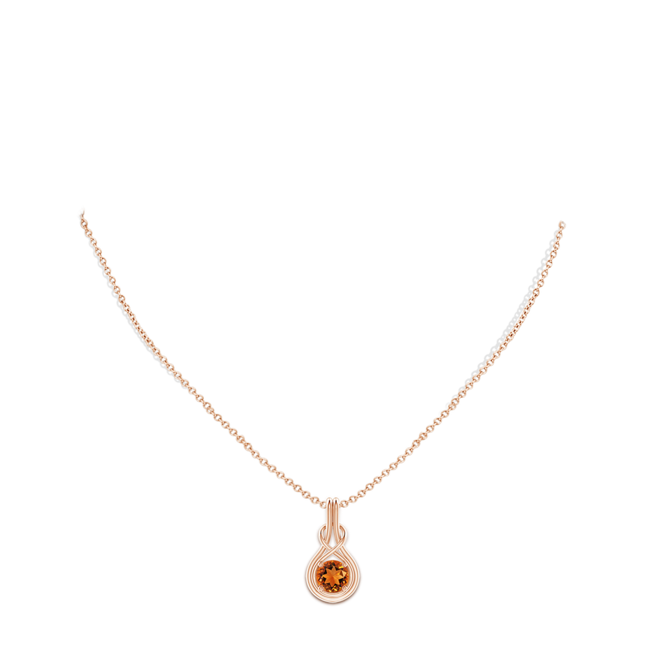7mm AAAA Round Citrine Solitaire Infinity Knot Pendant in Rose Gold pen