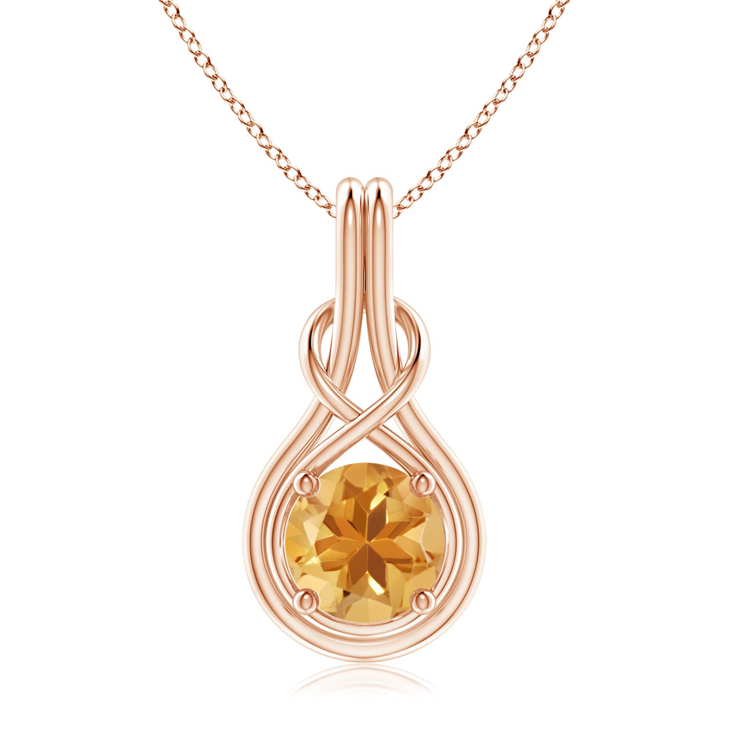 8mm A Round Citrine Solitaire Infinity Knot Pendant in 18CT Rose Gold