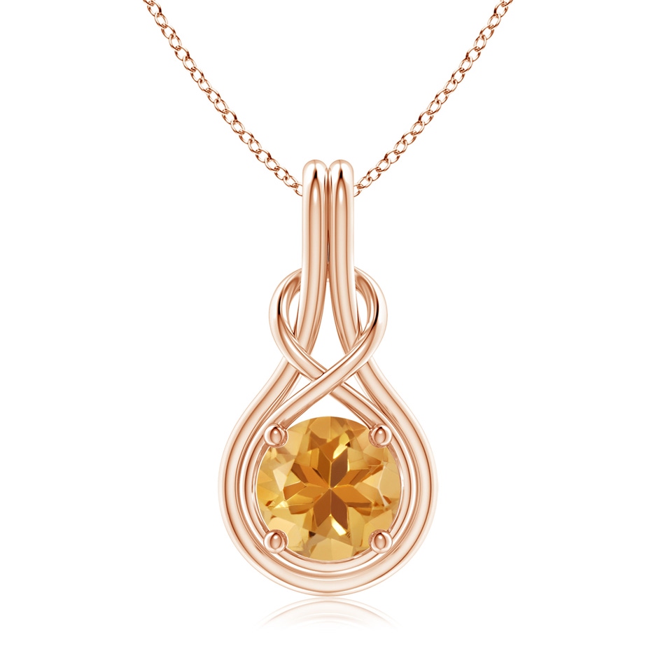 8mm A Round Citrine Solitaire Infinity Knot Pendant in Rose Gold 