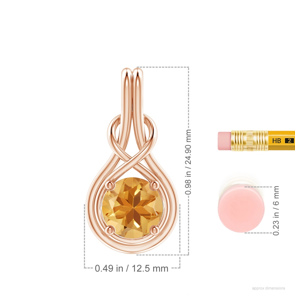 8mm A Round Citrine Solitaire Infinity Knot Pendant in Rose Gold ruler
