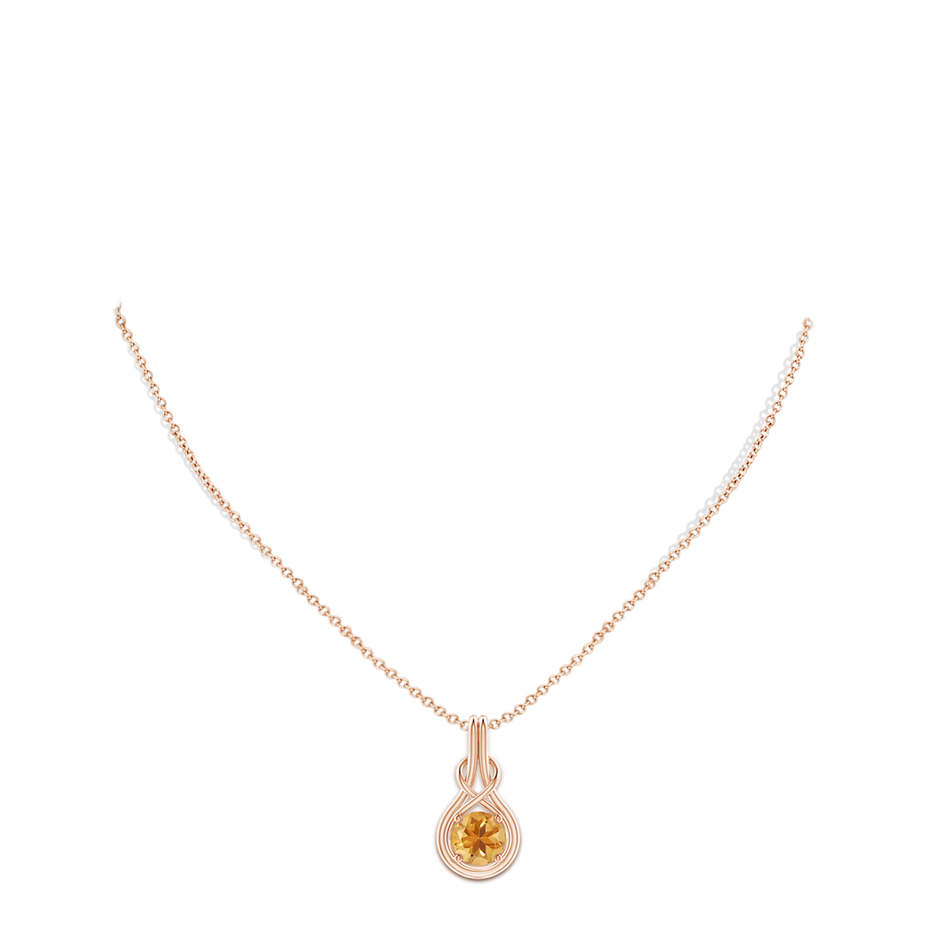 8mm A Round Citrine Solitaire Infinity Knot Pendant in Rose Gold pen