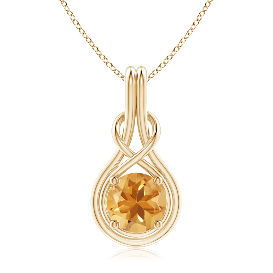 8mm A Round Citrine Solitaire Infinity Knot Pendant in Yellow Gold 