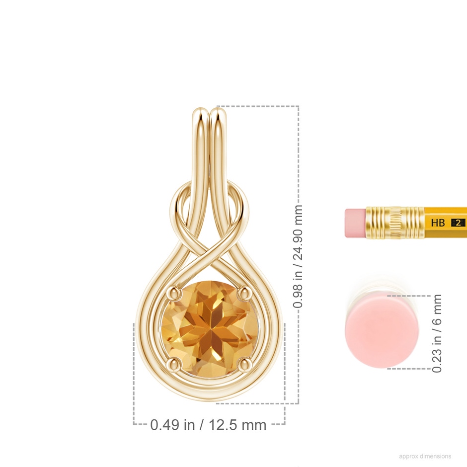 8mm A Round Citrine Solitaire Infinity Knot Pendant in Yellow Gold ruler