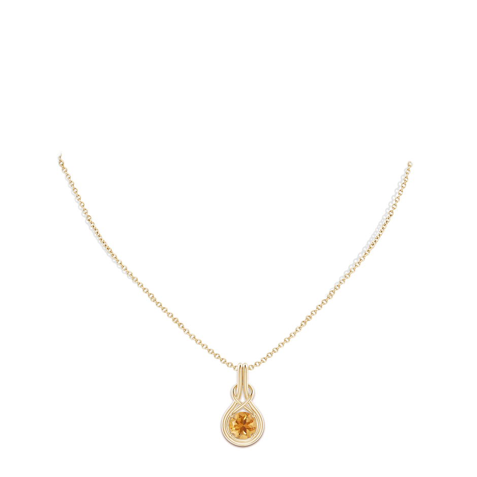 8mm A Round Citrine Solitaire Infinity Knot Pendant in Yellow Gold pen