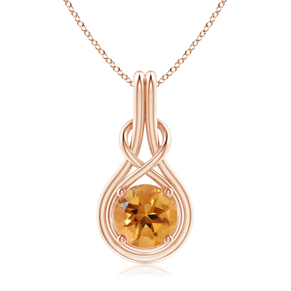 8mm AA Round Citrine Solitaire Infinity Knot Pendant in Rose Gold 