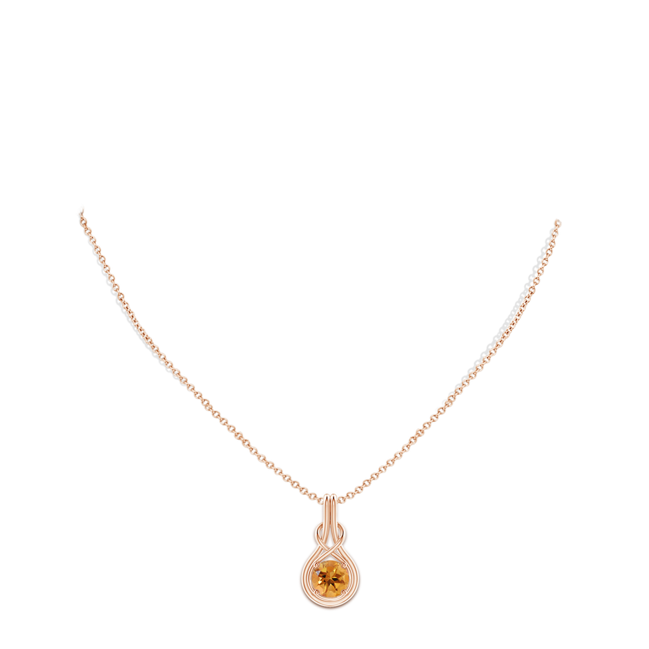 8mm AA Round Citrine Solitaire Infinity Knot Pendant in Rose Gold pen