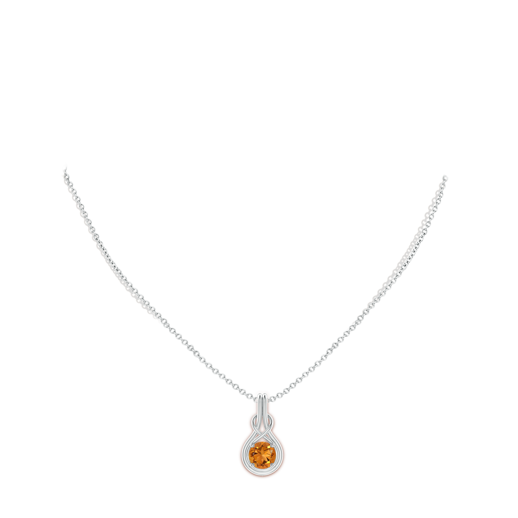 8mm AAA Round Citrine Solitaire Infinity Knot Pendant in P950 Platinum Body-Neck
