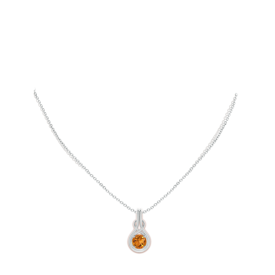 8mm AAA Round Citrine Solitaire Infinity Knot Pendant in P950 Platinum body-neck