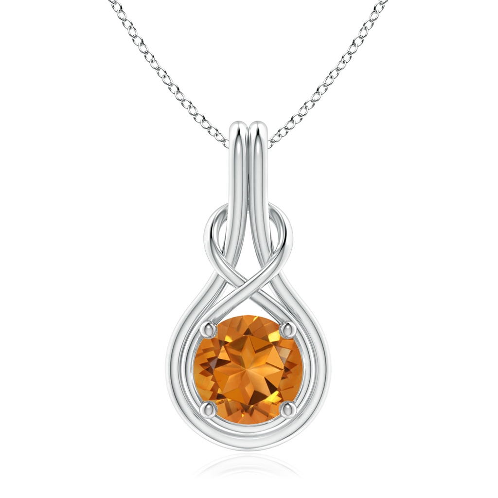 8mm AAA Round Citrine Solitaire Infinity Knot Pendant in White Gold