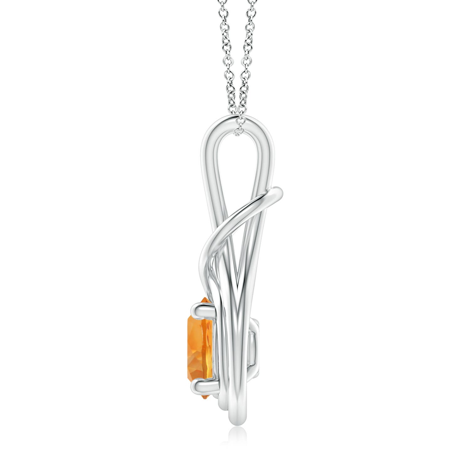 8mm AAA Round Citrine Solitaire Infinity Knot Pendant in White Gold