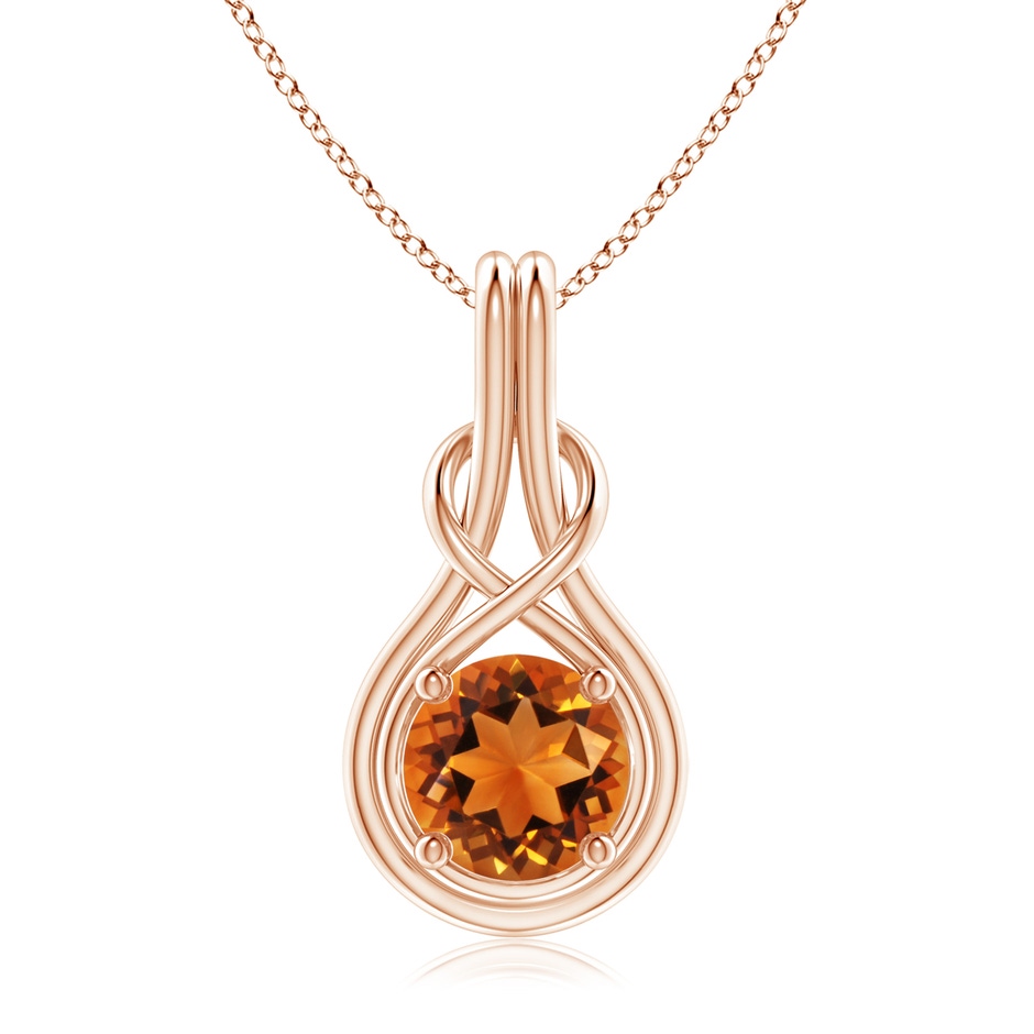 8mm AAAA Round Citrine Solitaire Infinity Knot Pendant in 18K Rose Gold 