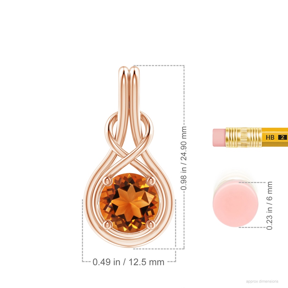 8mm AAAA Round Citrine Solitaire Infinity Knot Pendant in 18K Rose Gold ruler