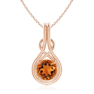 8mm AAAA Round Citrine Solitaire Infinity Knot Pendant in Rose Gold