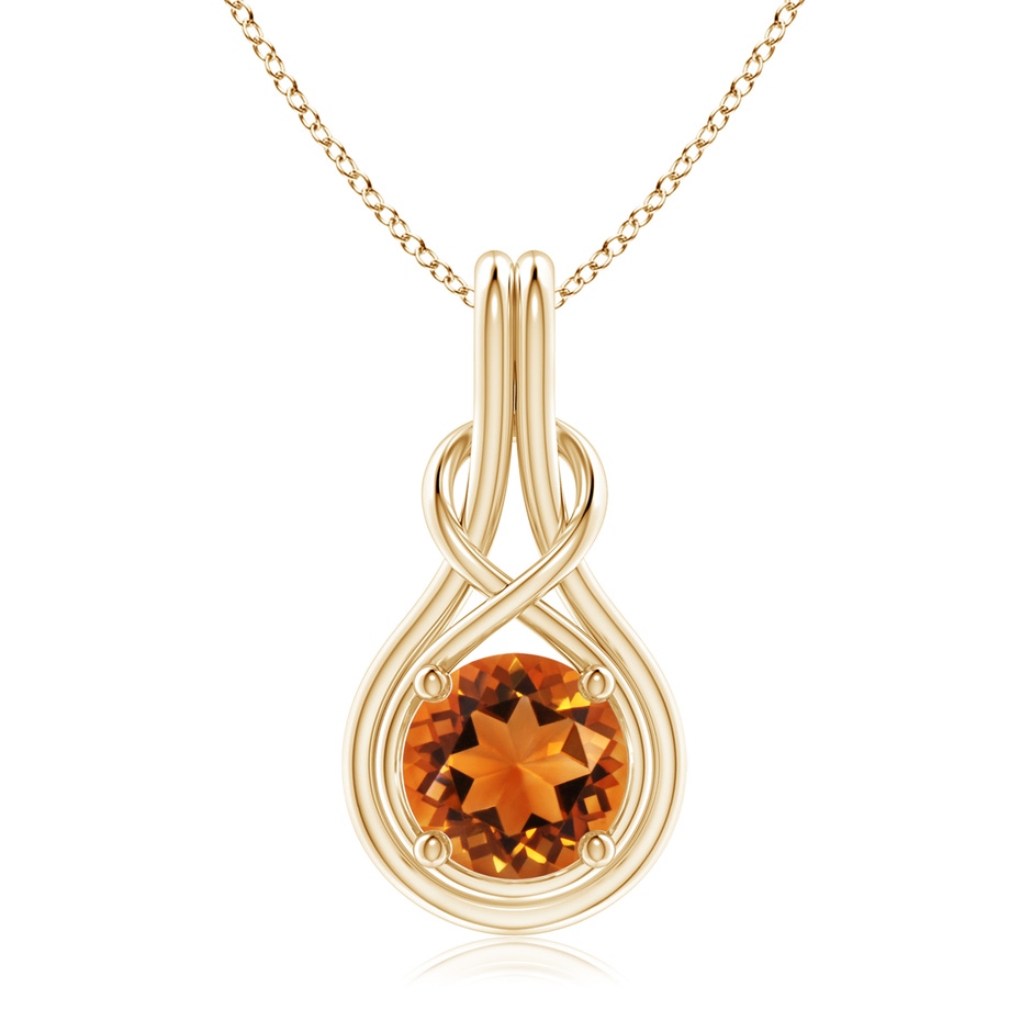 8mm AAAA Round Citrine Solitaire Infinity Knot Pendant in Yellow Gold 