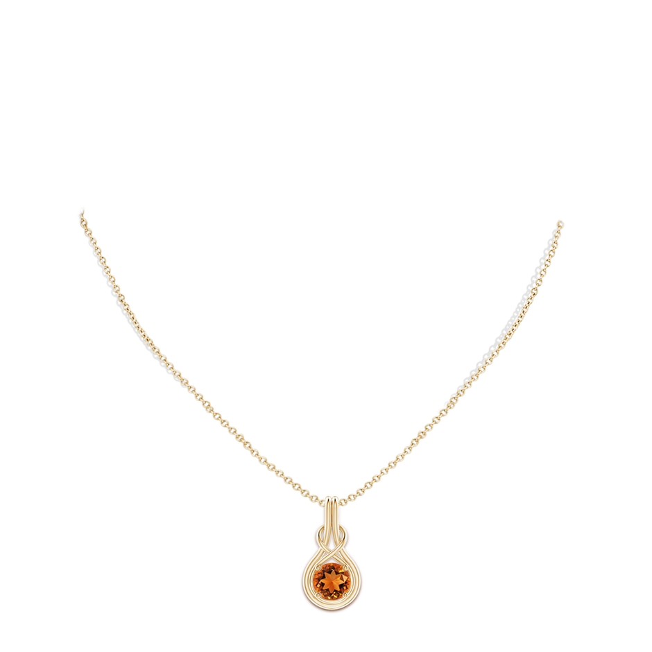 8mm AAAA Round Citrine Solitaire Infinity Knot Pendant in Yellow Gold pen
