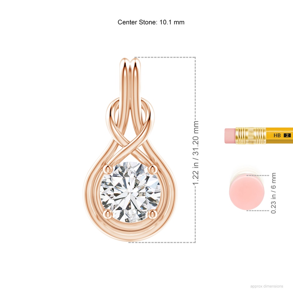 10.1mm HSI2 Round Diamond Solitaire Infinity Knot Pendant in Rose Gold ruler