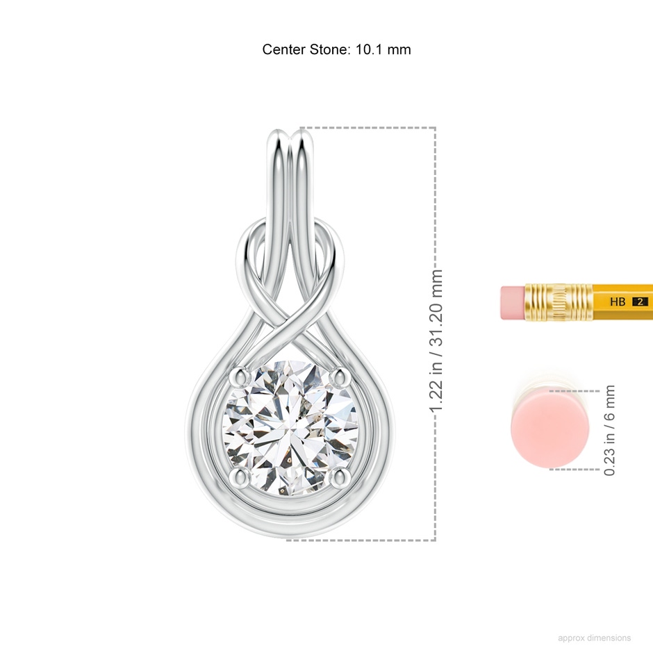 10.1mm HSI2 Round Diamond Solitaire Infinity Knot Pendant in White Gold ruler