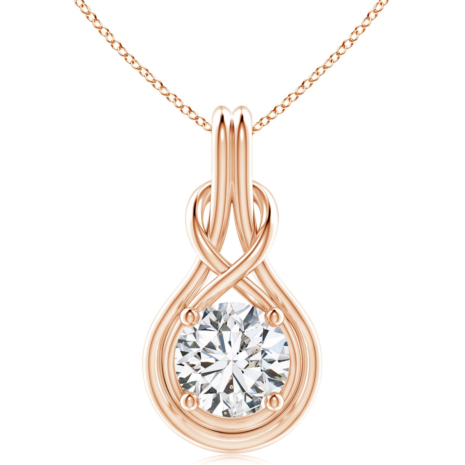 11.1mm HSI2 Round Diamond Solitaire Infinity Knot Pendant in Rose Gold