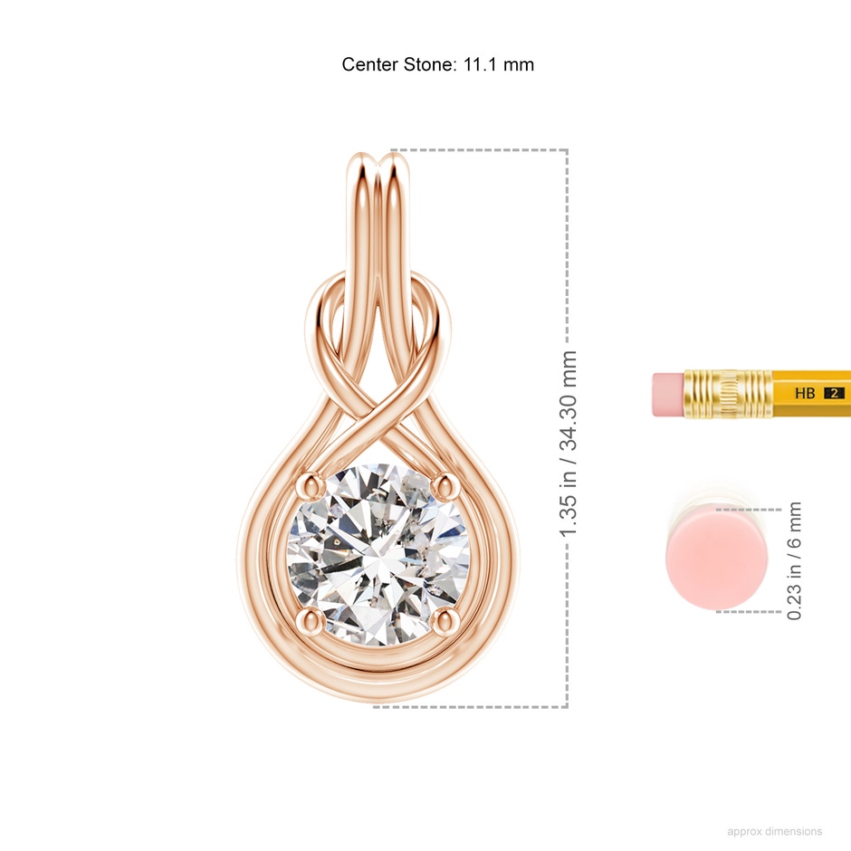 11.1mm IJI1I2 Round Diamond Solitaire Infinity Knot Pendant in Rose Gold ruler