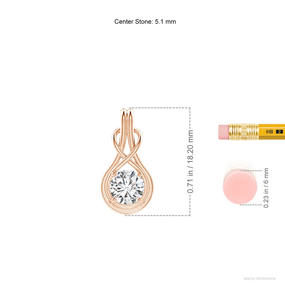 5.1mm HSI2 Round Diamond Solitaire Infinity Knot Pendant in Rose Gold ruler