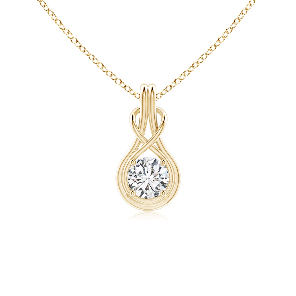 5.1mm HSI2 Round Diamond Solitaire Infinity Knot Pendant in Yellow Gold
