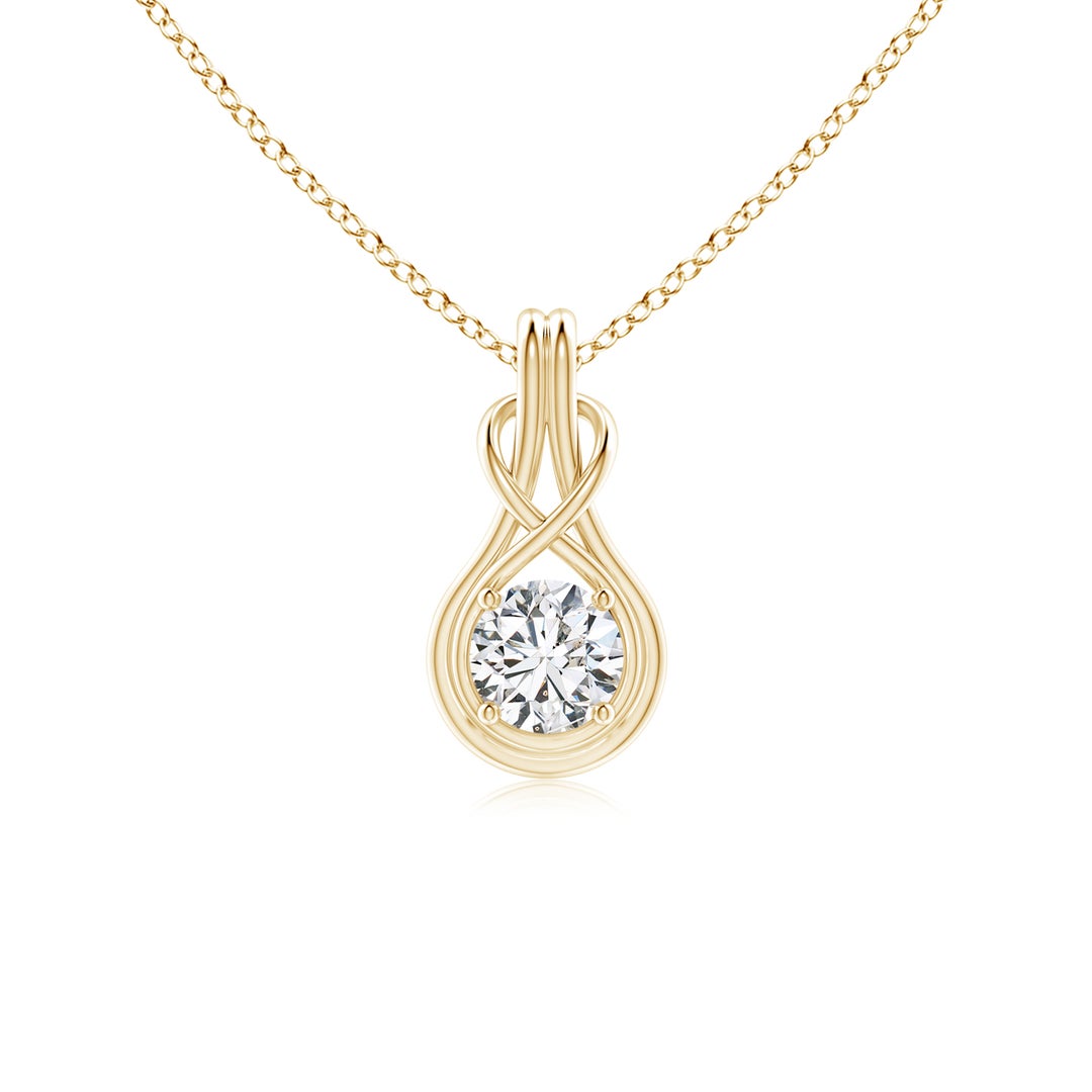 5.1mm HSI2 Round Diamond Solitaire Infinity Knot Pendant in Yellow Gold