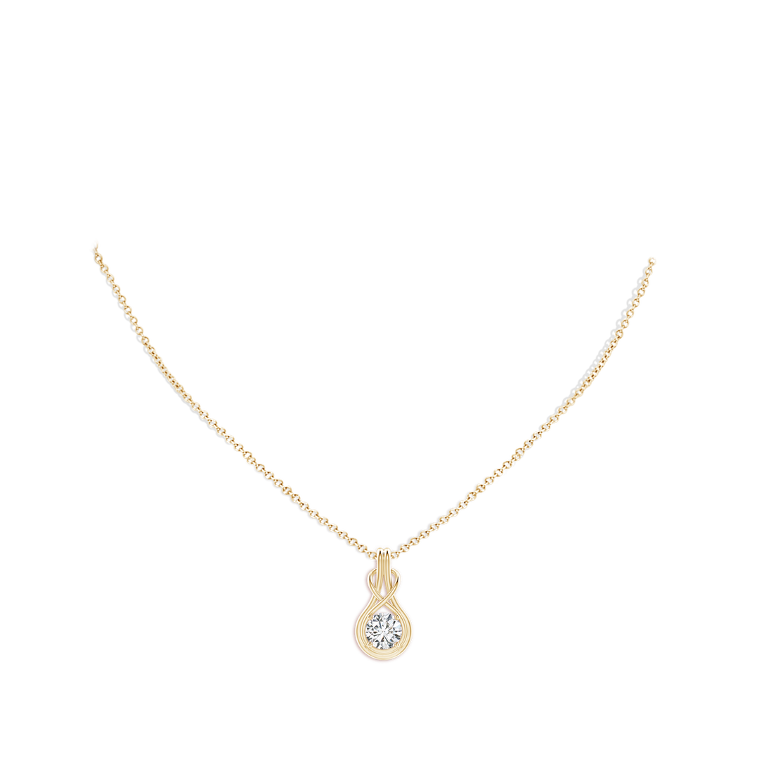 5.1mm HSI2 Round Diamond Solitaire Infinity Knot Pendant in Yellow Gold - body_neck