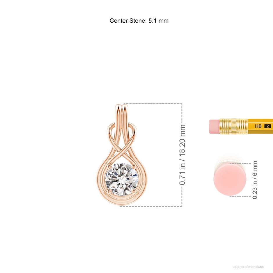 5.1mm IJI1I2 Round Diamond Solitaire Infinity Knot Pendant in Rose Gold ruler
