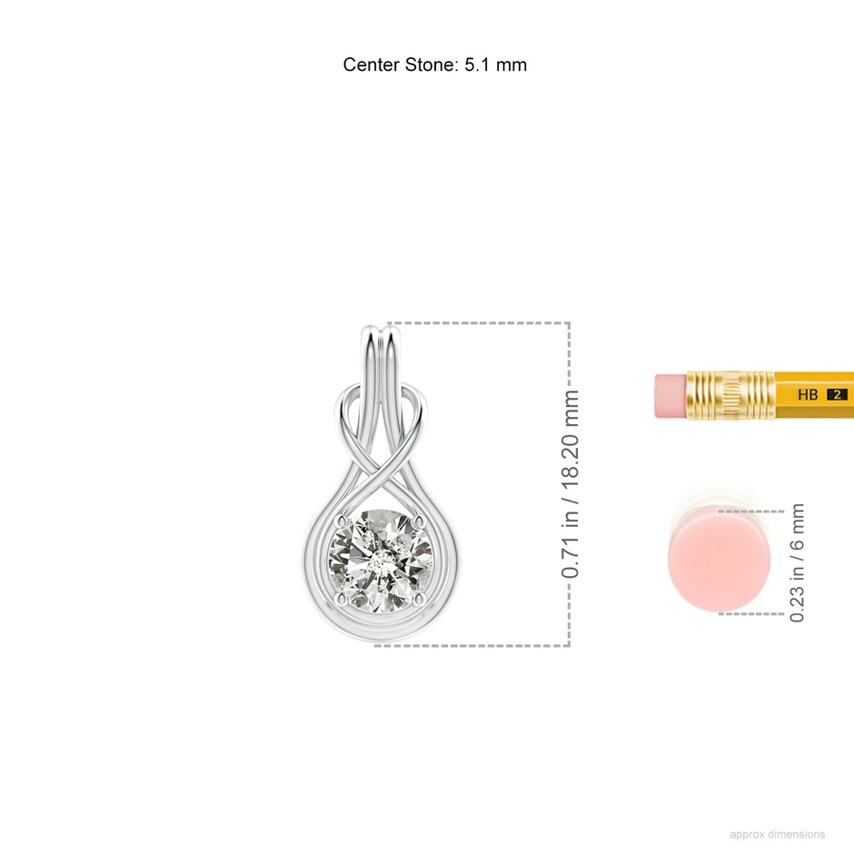 5.1mm KI3 Round Diamond Solitaire Infinity Knot Pendant in White Gold ruler
